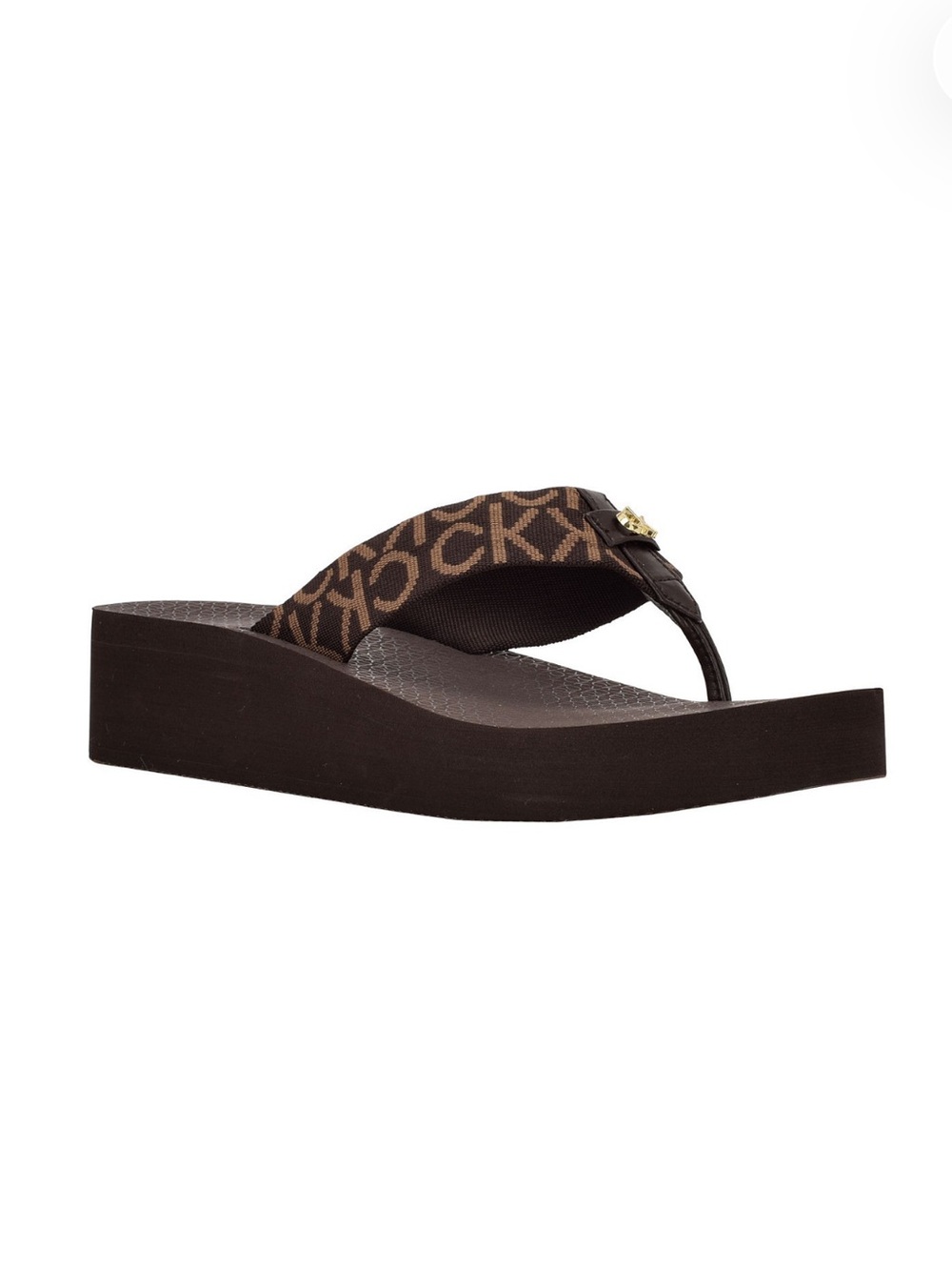 Calvin Klein Women's Meena Logo Platform Flip-Flop Sandals Logo Brown 9